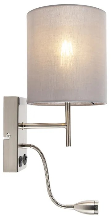 Модерен стенен аплик стомана с сив памучен абажур - Stacca