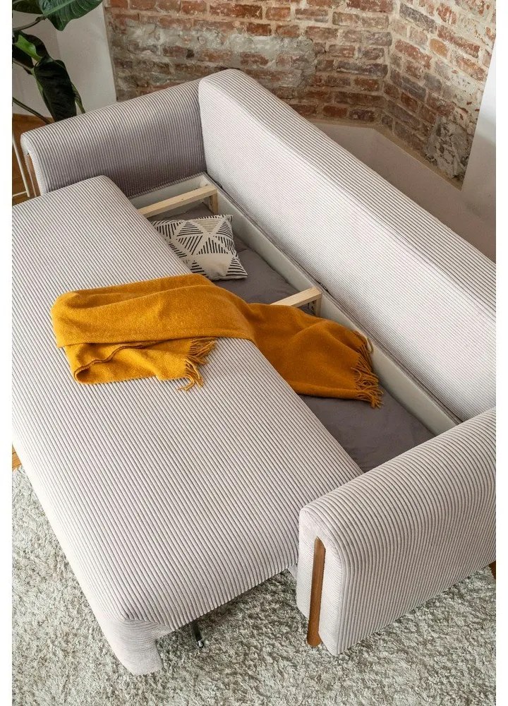 Бежов сгъваем/с място за съхранение диван от рипсено кадифе 244 cm Arcadova – ELTAP