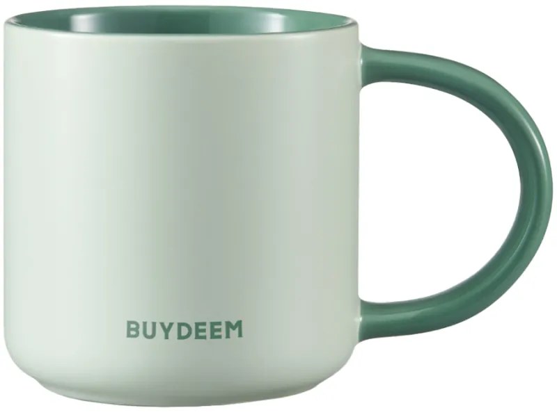 Керамична чаша за чай и кафе Buydeem CD1018-CG, 350 мл, Плоско дъно, Вътрешна мерителна скала, Високотемпературна керамика, Зелен