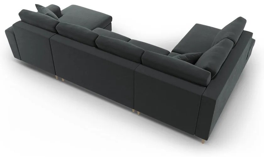 Тъмносив кадифен разтегателен ъглов диван с място за съхранение (ляв ъгъл/U форма) Kyoto – Cosmopolitan Design