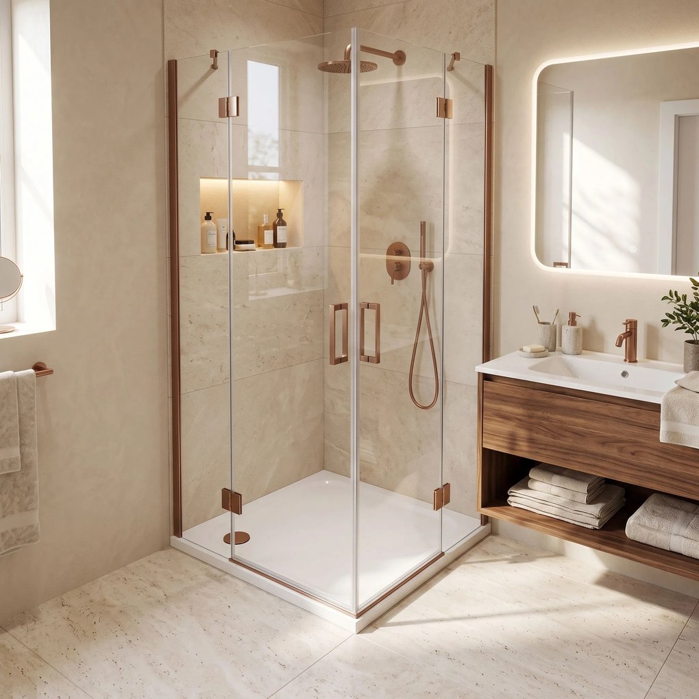 Корито за душ кабина-акрилно Rea Belmond White 90x90 Brush Copper