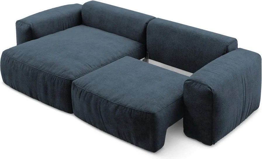 Тъмносин шенилов сгъваем ъглов диван (ляв ъгъл) Kuki – Makamii