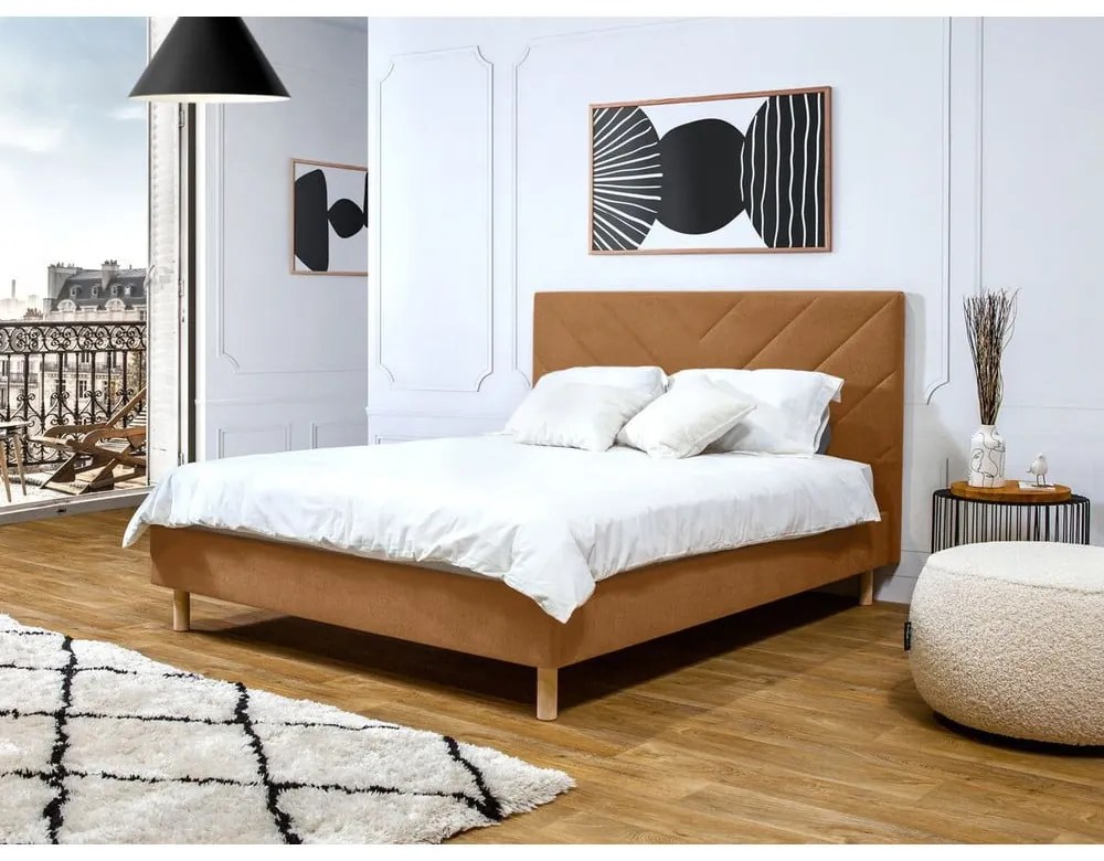 Оранжево тапицирано двойно легло с включена подматрачна рамка 180x200 cm Romane – Bobochic Paris