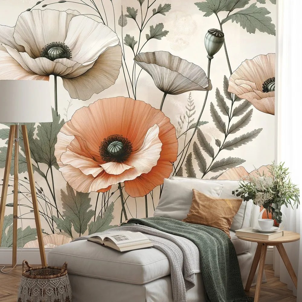 Самозалепващ тапет – Пастелни макови цветя