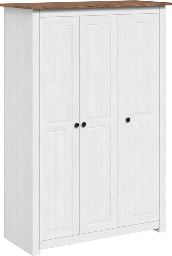 282663 vidaXL Гардероб с 3 врати, бял, 118x50x171,5 см, бор, Panama Range