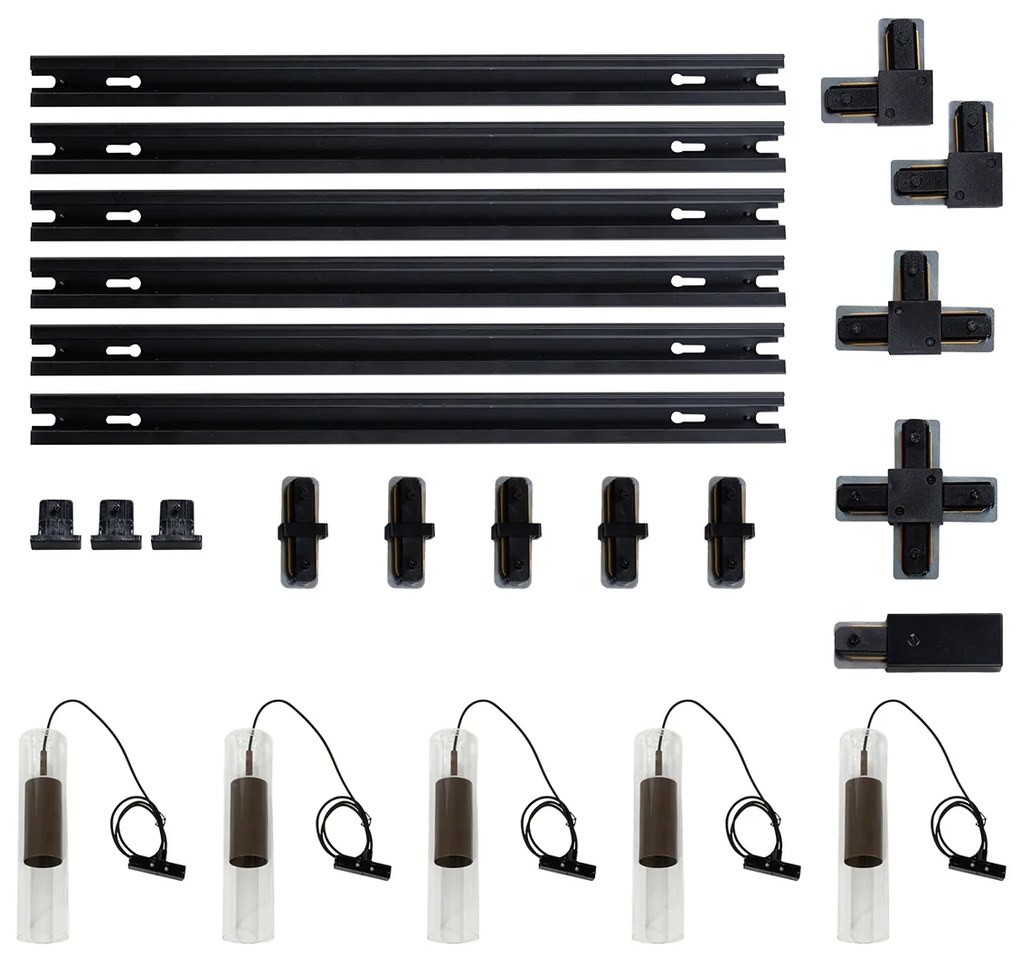 Модерна релсова система с 5 висящи лампи тъмен бронз 1-фазов - Iconic Lloyd