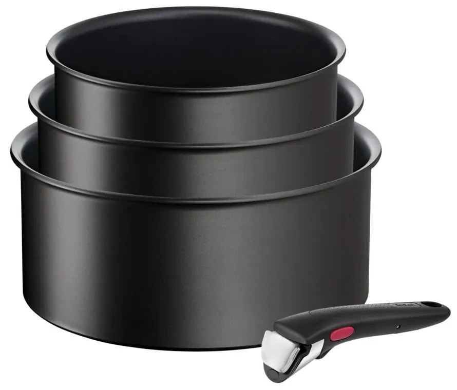 Алуминиеви гърнета в комплект 3 бр. с незалепващо покритие/с подвижна дръжка подходящи за индукционен котлон INGENO Eco Resist L3979202 – Tefal