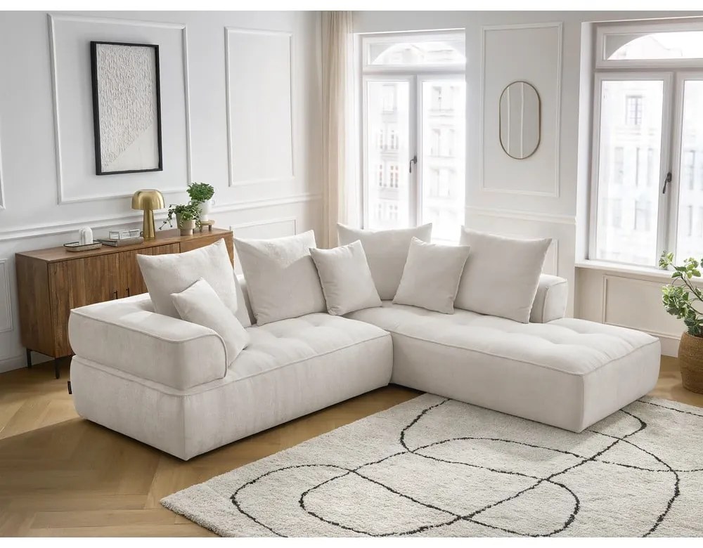 Бежов шенилов ъглов диван (десен ъгъл/L форма) Whesley – Bobochic Paris