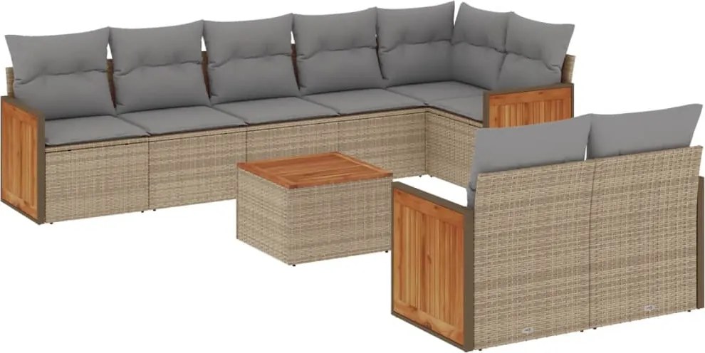 3260239 vidaXL Градински комплект диван с възглавници 9 части бежов полиратан