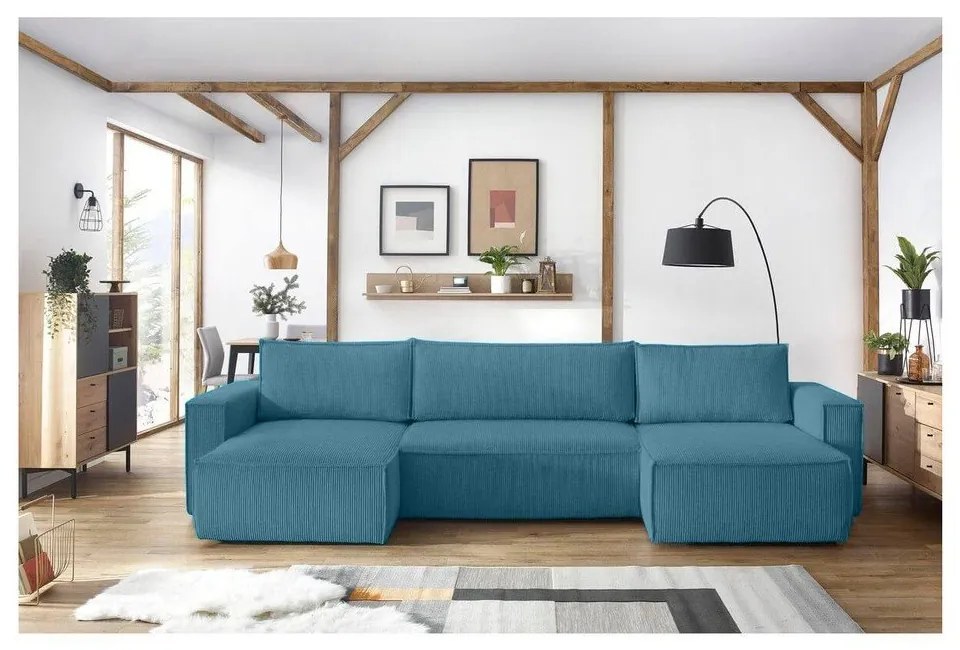 Тюркоаз сгъваем ъглов диван от рипсено кадифе Nihad – Bobochic Paris