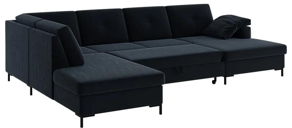 Тъмносиньо кадифе, U-образен разтегателен диван, ляв ъгъл Moor - Ghado