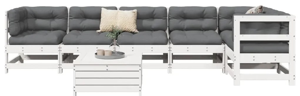 3250865 vidaXL Градински комплект диван от 7 части, бял, масивно дърво бор