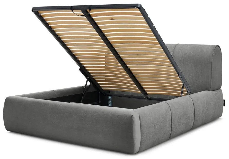 Сиво тапицирано двойно легло с място за съхранение с решетка 180x200 cm Vernon - Bobochic Paris