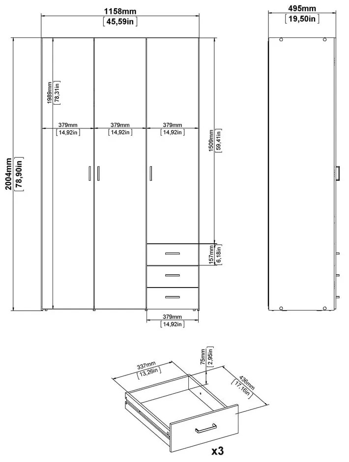 Бял гардероб 116x200 cm Space – Tvilum