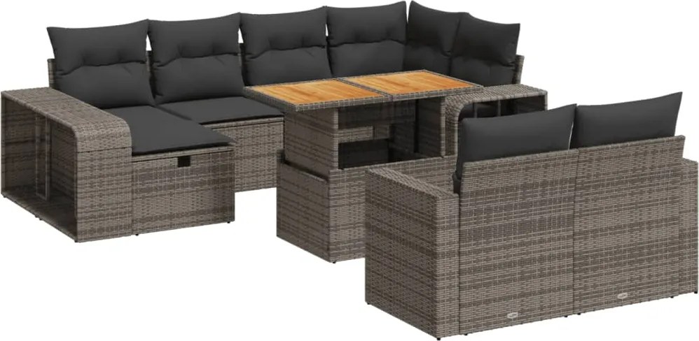 3276516 vidaXL Градински комплект диван с възглавници 11 части сив полиратан