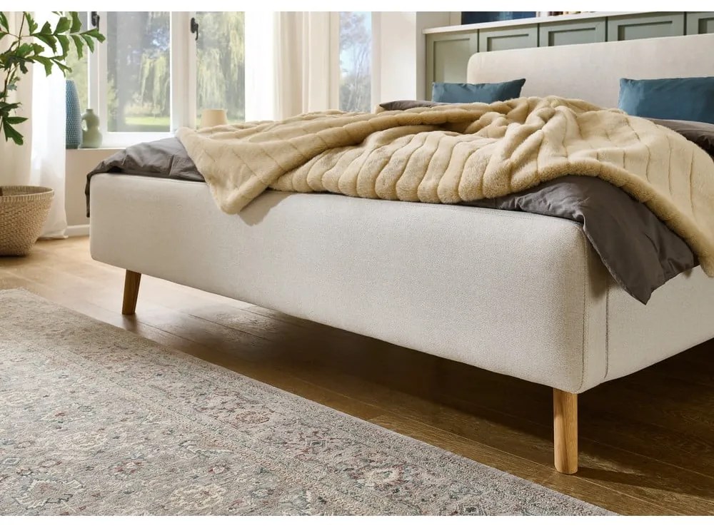 Кремаво двойно легло 180x200 cm тапицирано без ламелно дъно Mattis – Meise Möbel