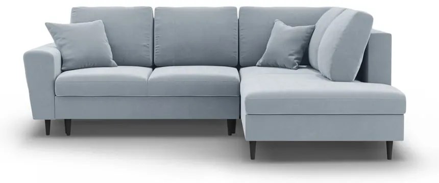 Светлосин кадифен разтегателен ъглов диван с място за съхранение (десен ъгъл/L форма) Kyoto – Cosmopolitan Design
