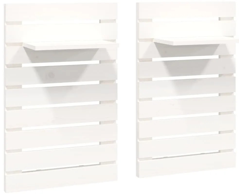 824769 vidaXL Нощни рафтове за стена, 2 бр, бели, борово дърво масив