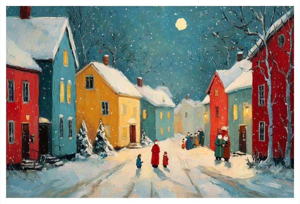 Картина на платно – Коледна улица през нощта