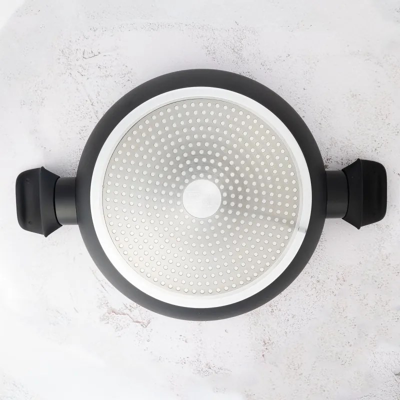 Комплект тенджери и тигани Royalty Line FD10, 10 части, Лят алуминий, Greblon мраморно покритие, Индукция, Черен