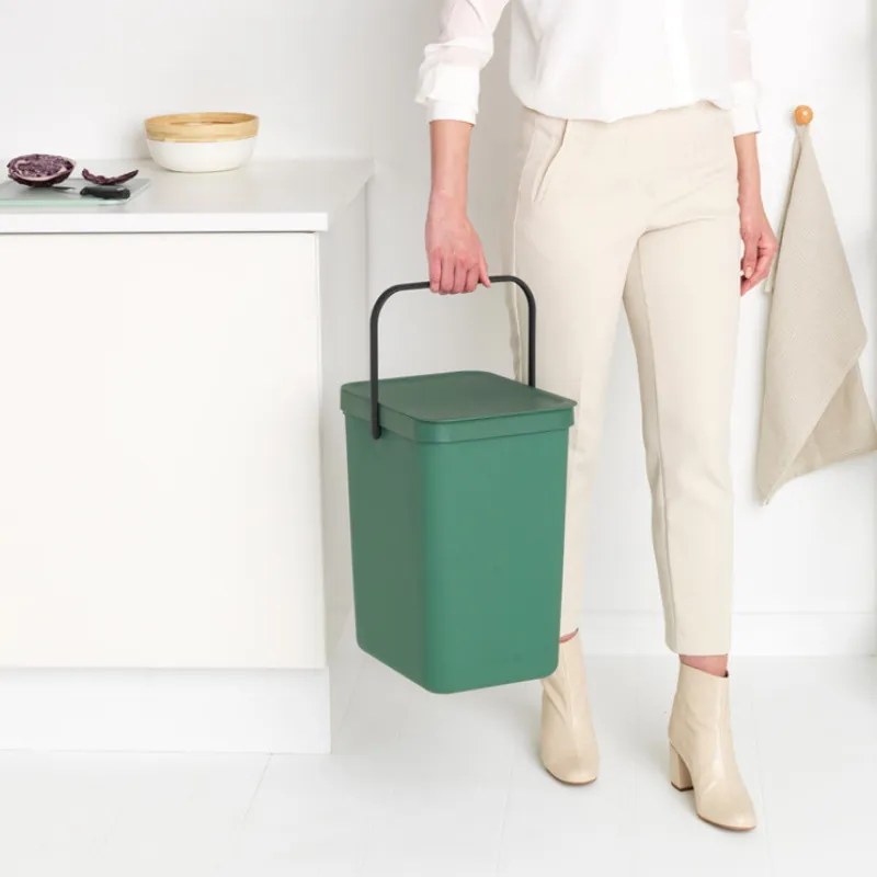 Кош за разделно събиране на боклук Brabantia Sort&Go 1003236, 25 л, Дръжка, Възможност за стенен монтаж, Тъмнозелен