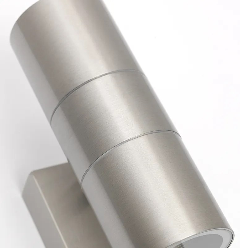 Външна стенна лампа стомана 2-светлини IP44 с датчик за движение - Duo