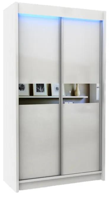 Шкаф с плъзгащи врати и огледало ALEXA, бяло, 120x216x61