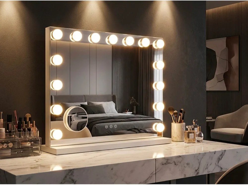 Стенно огледало със светлина и рафт 55x43 cm Hollywood – Mauro Ferretti