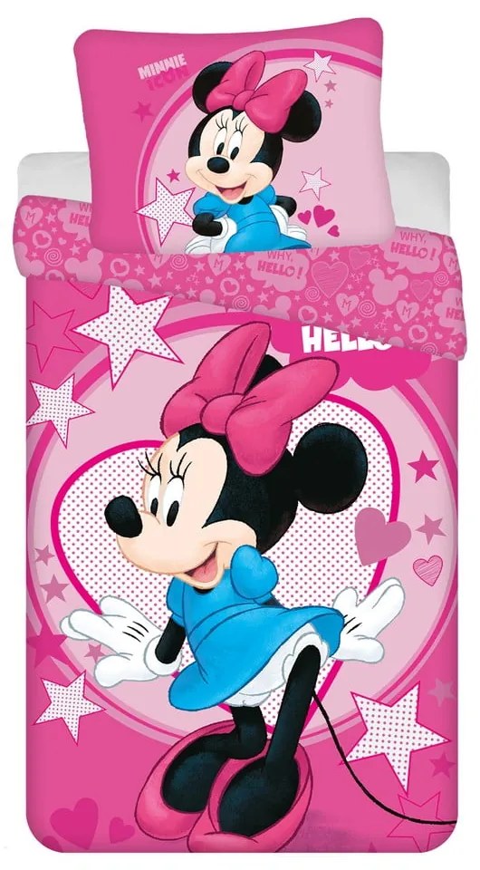 Розово единично детско спално бельо от микрофибър 140x200 cm Minnie "Hello" – Jerry Fabrics