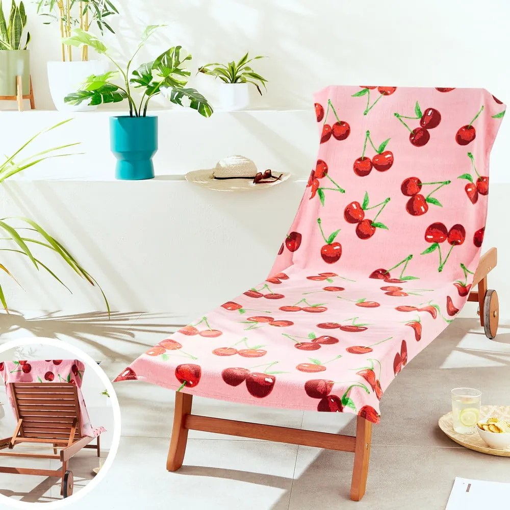 Розова памучна плажна кърпа 78x200 cm Cherries – Catherine Lansfield