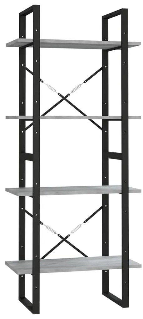 Библиотека на 4 нива, сив сонома, 60x30x140 см, инженерно дърво