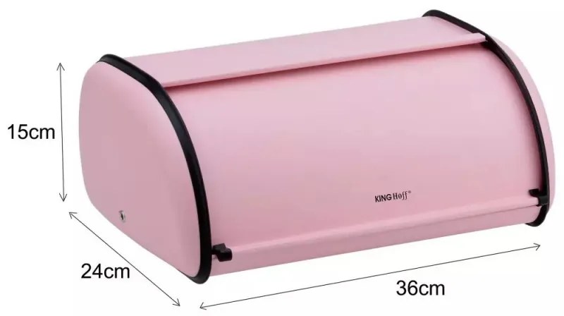 Кутия за хляб Kinghoff KH 1868, 44 см, Плавно отваряне и затваряне, Стомана, Розов