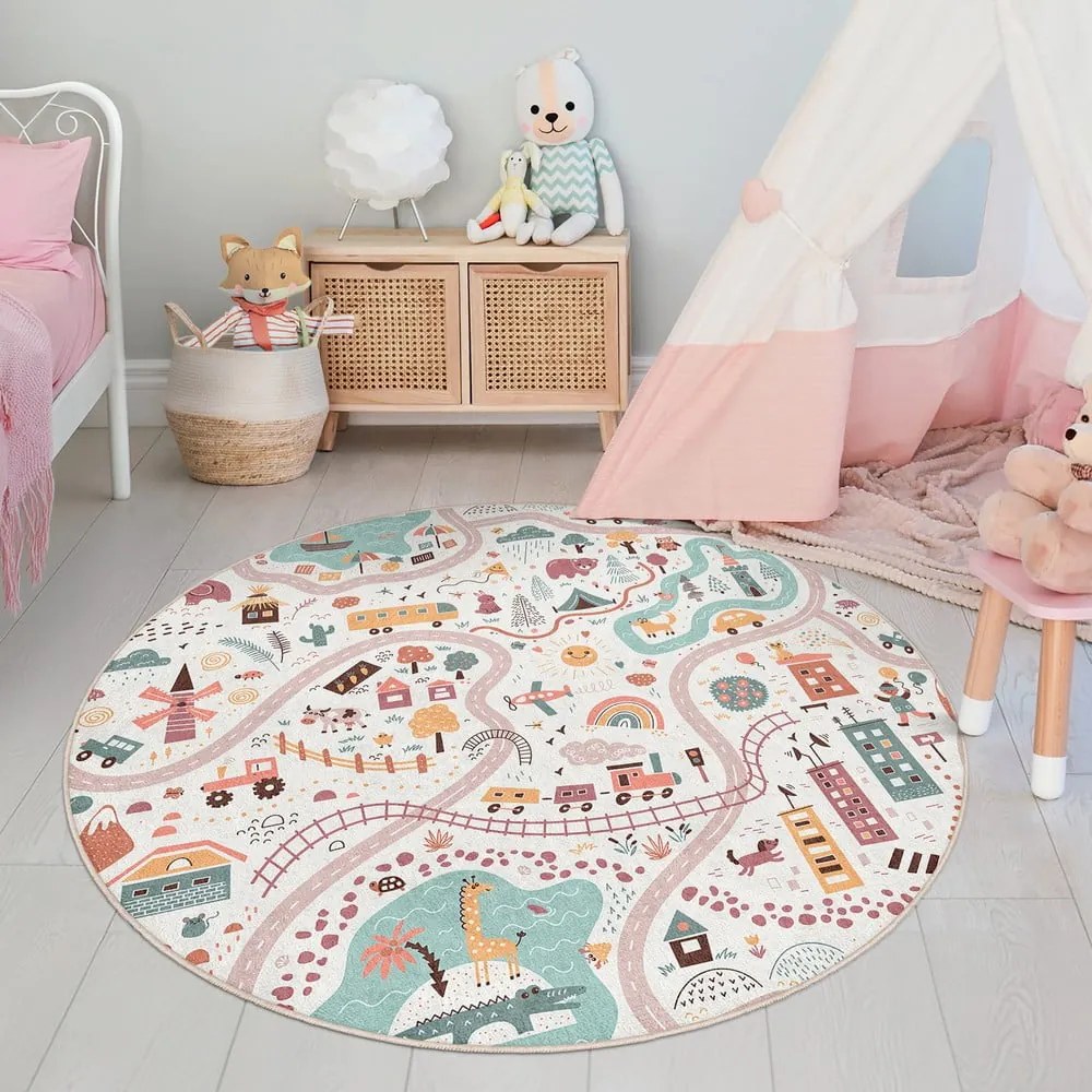 Детско килимче за игра подходящо за пране ø100 cm Furry World – Mila Home