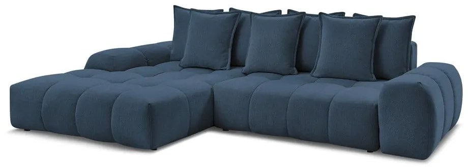 Тъмносин шенилов сгъваем/с място за съхранение ъглов диван (ляв ъгъл) Everest – Bobochic Paris