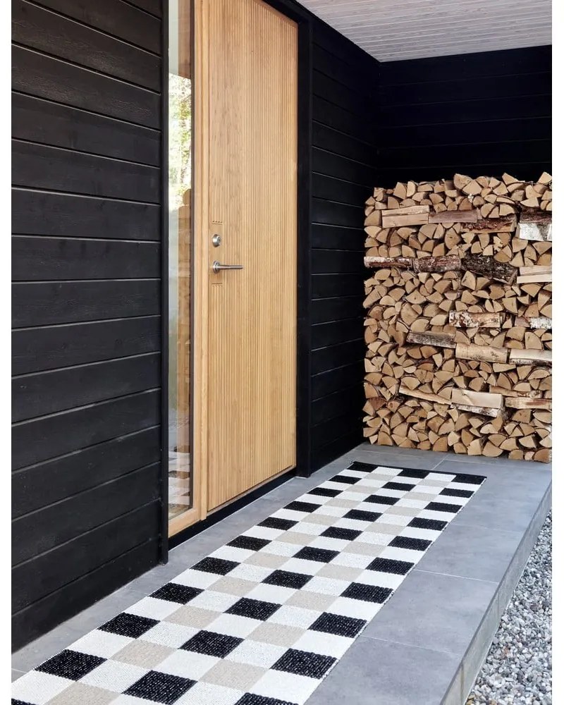 Черна и кремава пътека за открито и закрито 70x300 cm Pix Black Vanilla – Pappelina