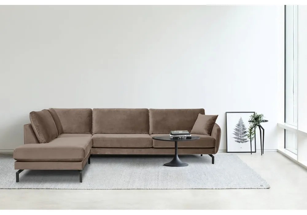Ъглов диван от кадифе в кафяво-бежово (ляв ъгъл) Magic - Scandic