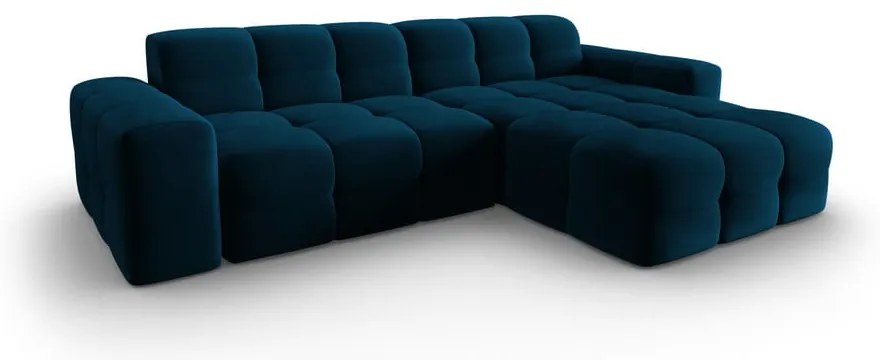 Тъмносин ъглов диван от кадифе (десен ъгъл) Kendal - Micadoni Home