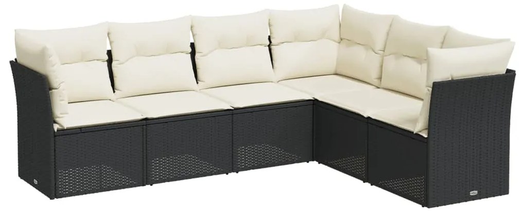 3249515 vidaXL Градински диван с възглавници, 6 части, черен, полиратан