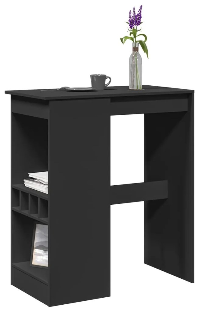 854338 vidaXL Бар маса с рафтове, черна, 90x47,5x103,5 см, инженерно дърво