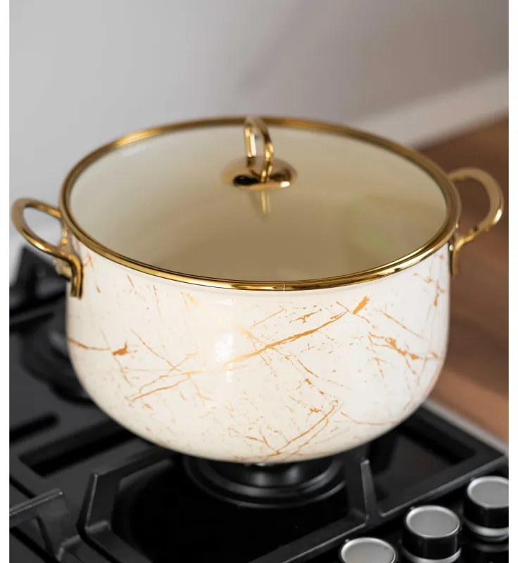 Тенджера Goldmann GM 8017-20B, 4L, 20х13 см, Емайлирана, Индукция, Златист/Мрамор