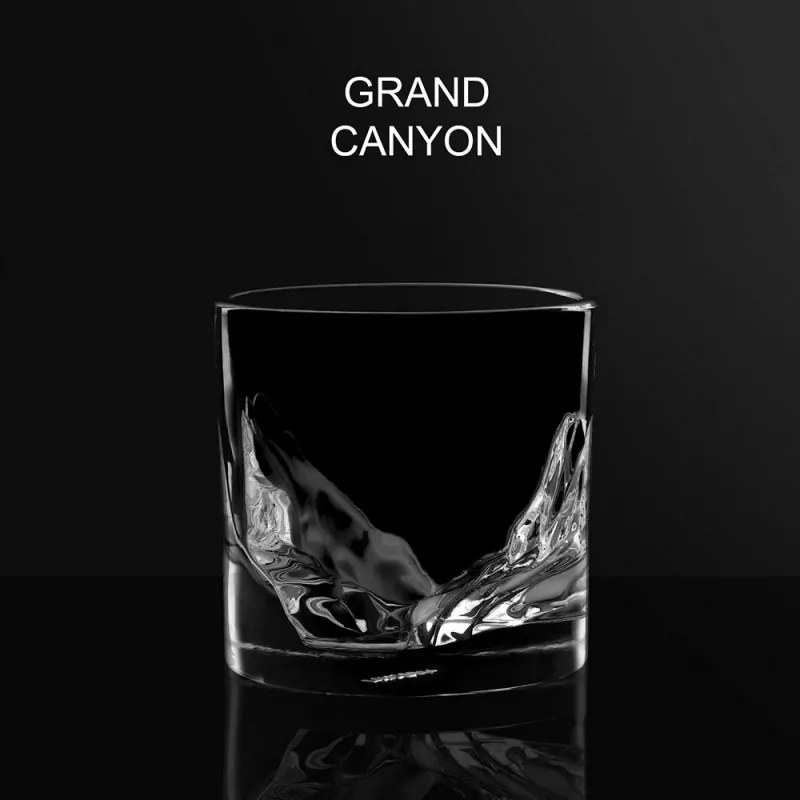 Комплект чаши за уиски LIITON Grand Canyon 300 мл, 4 бр, Удебелени стени, 3D дъно с форма на Гранд Каньон, Прозрачен