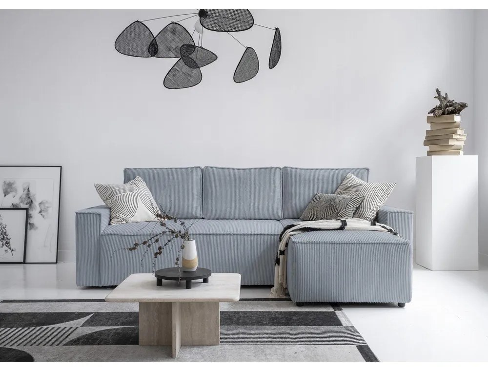 Светлосив разтегателен ъглов диван от рипсено кадифе (променлив) Brave Dave – Miuform