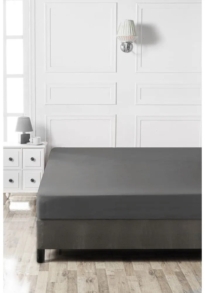 Антрацитен еластичен памучен чаршаф 140x200 cm – Mijolnir