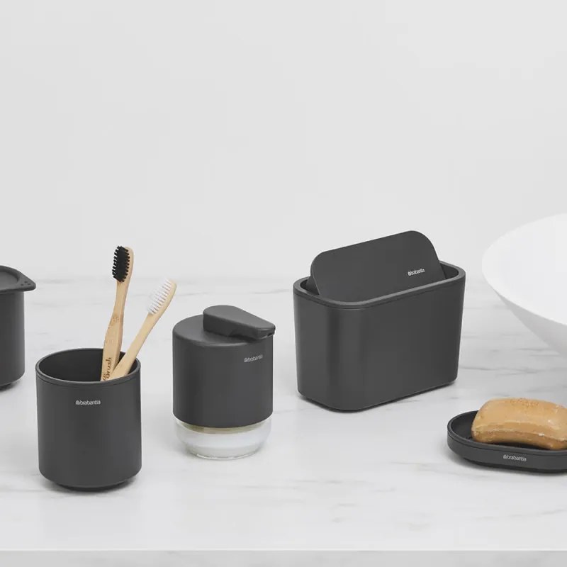Стойка за четки за зъби Brabantia MindSet 1005684, Лесно почистване, Широк отвор, Минерално покритие, Тъмносив