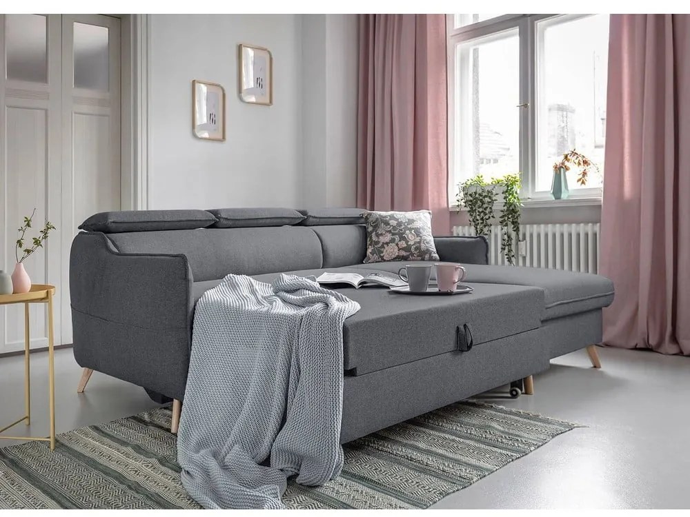 Тъмно сив ъглов разтегателен диван, десен ъгъл Sweet Harmony - Miuform