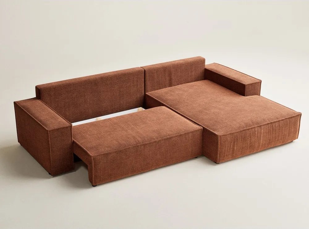 Шенилов сгъваем/с място за съхранение ъглов диван в меден цвят (десен ъгъл) Maze – Maison de Rêve