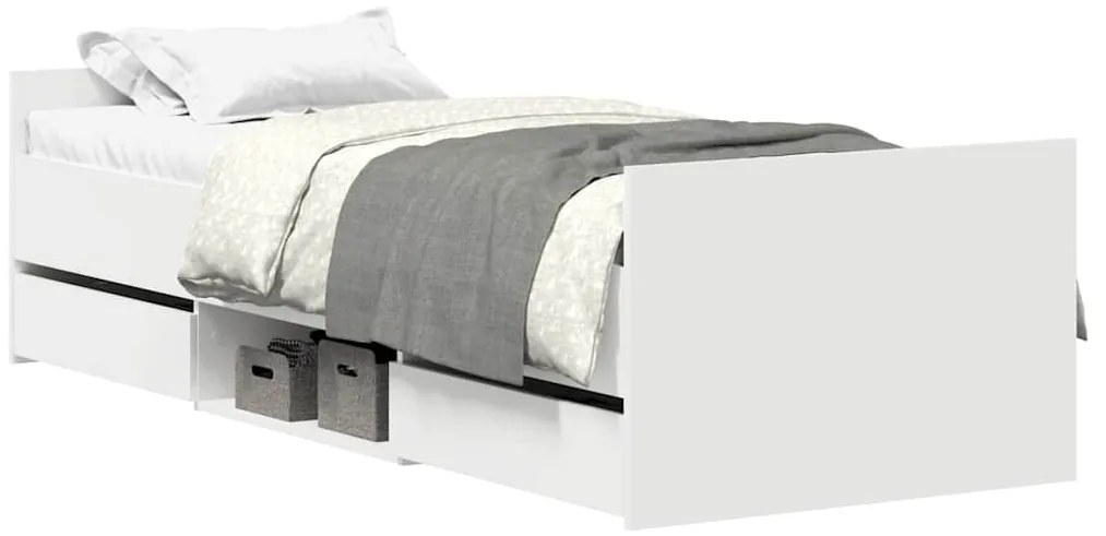 3203817 vidaXL Рамка за легло с горна и долна табла, бяла, 75x190 см