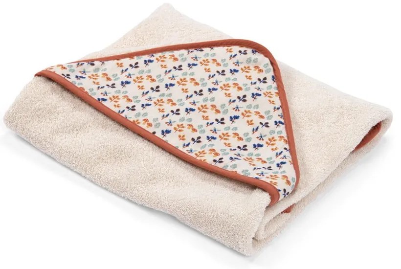 Кремава памучна бебешка кърпа с качулка 80x80 cm Pomme des Bois - Moulin Roty