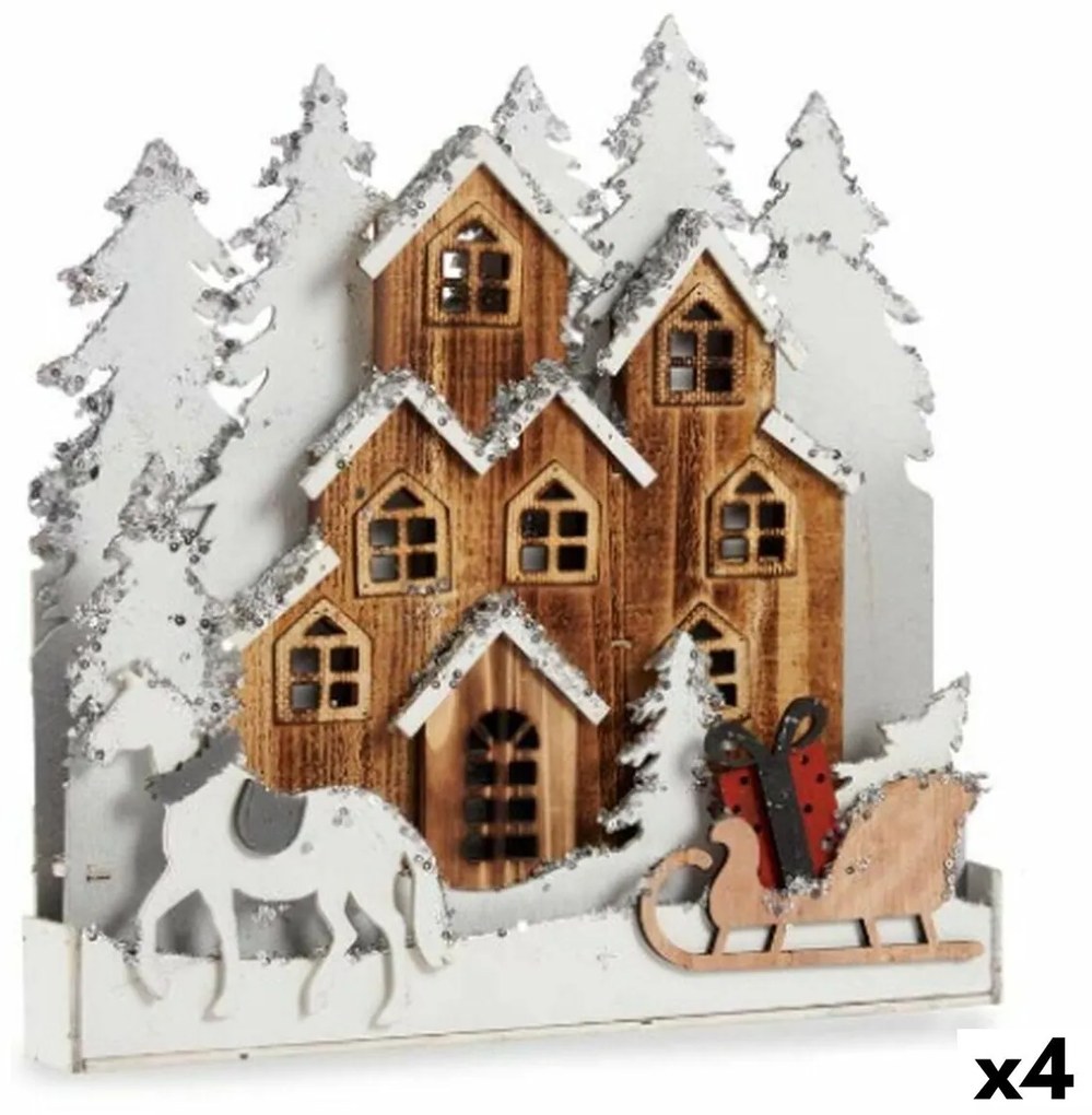 Декоративна фигурка Светлина Селище Бял Кафяв Дървен 44 x 44,5 x 6 cm (4 броя)
