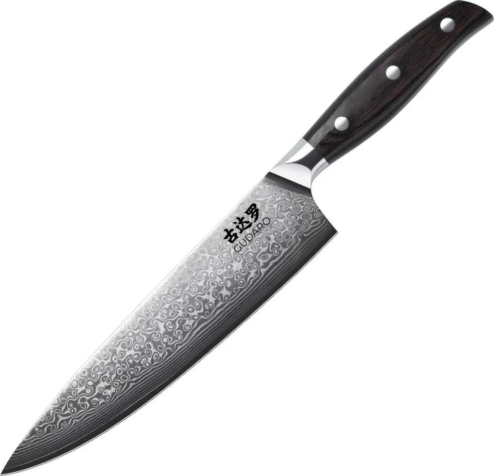 Gudaro - Дамасков шеф-нож SHIRO 8", 67 слоя стомана, дължина на острието 20 см